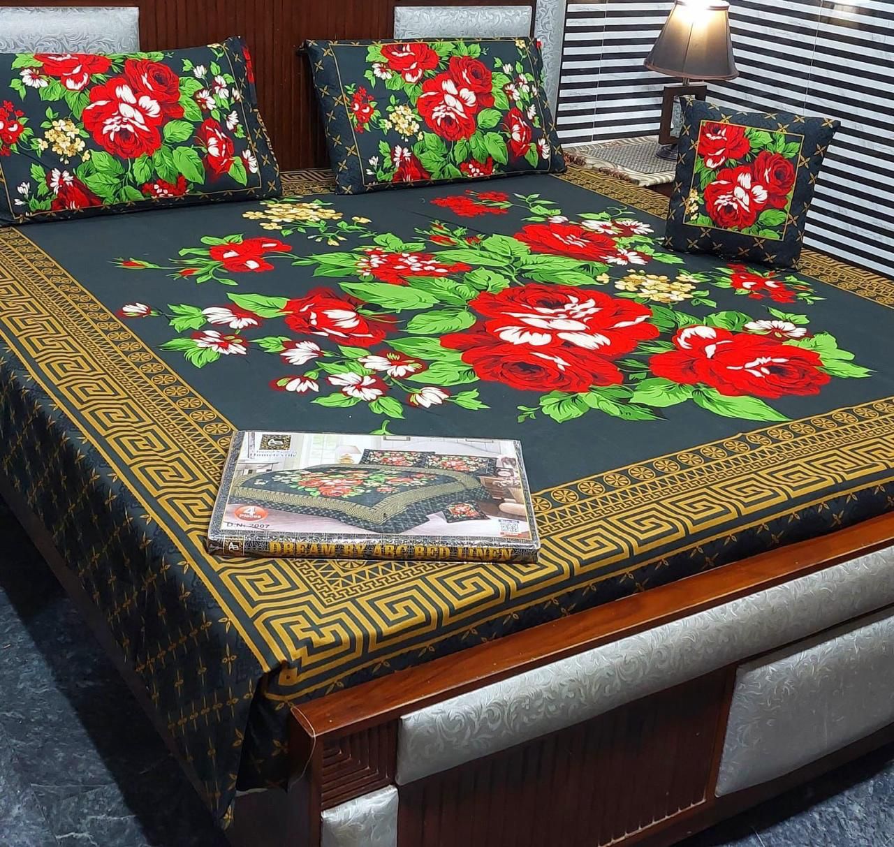 3 D PANAL 4PIECE  BEDSHEET CRYSTAL COTTON