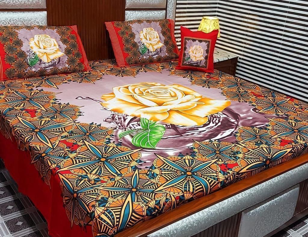 3 D PANAL 4PIECE  BEDSHEET CRYSTAL COTTON