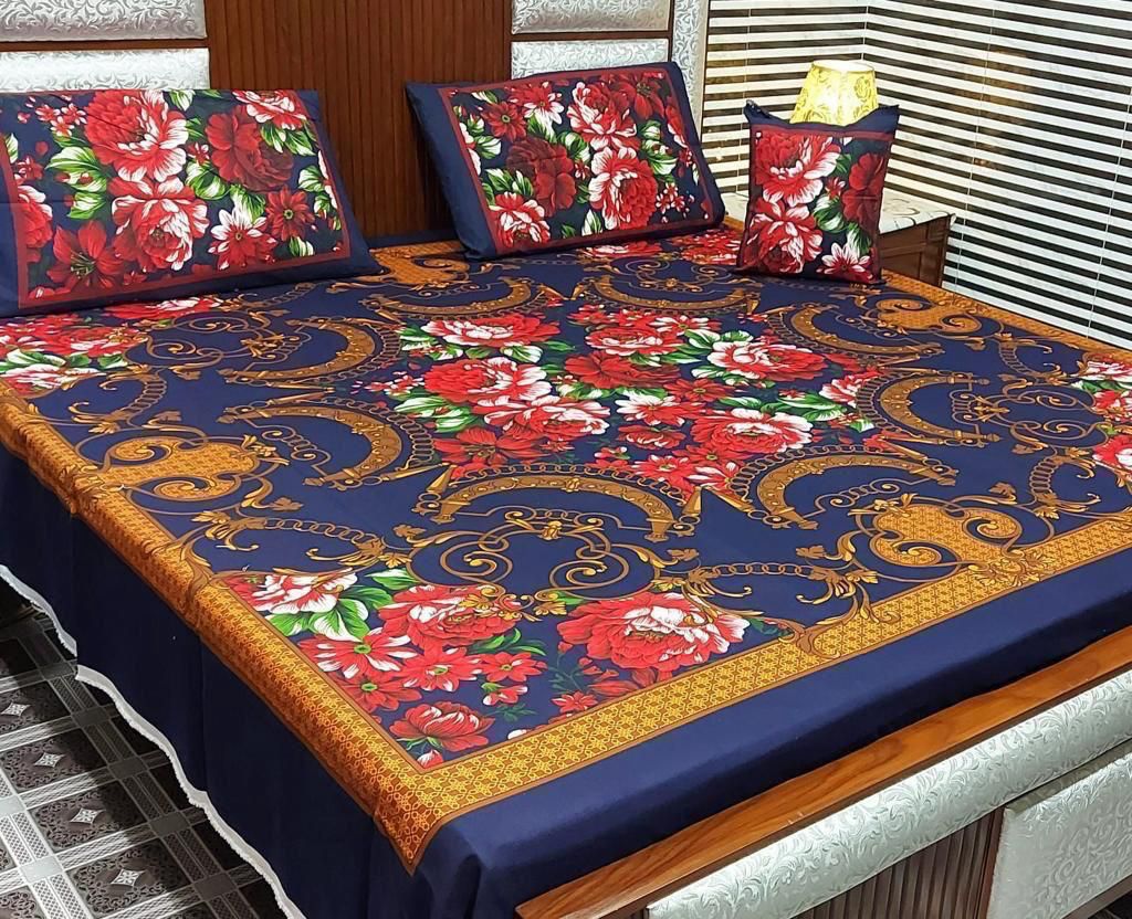 3 D PANAL 4PIECE  BEDSHEET CRYSTAL COTTON